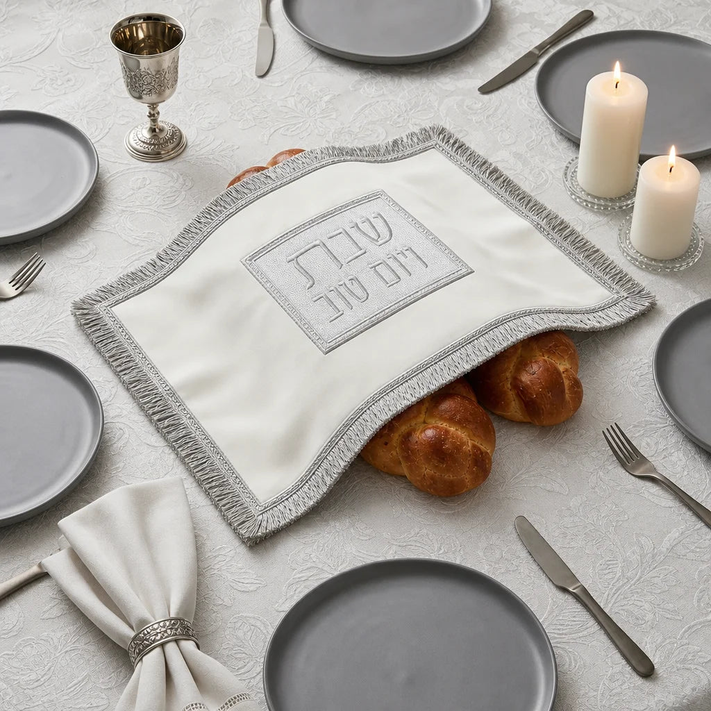 challah-cover-silver - overhead view